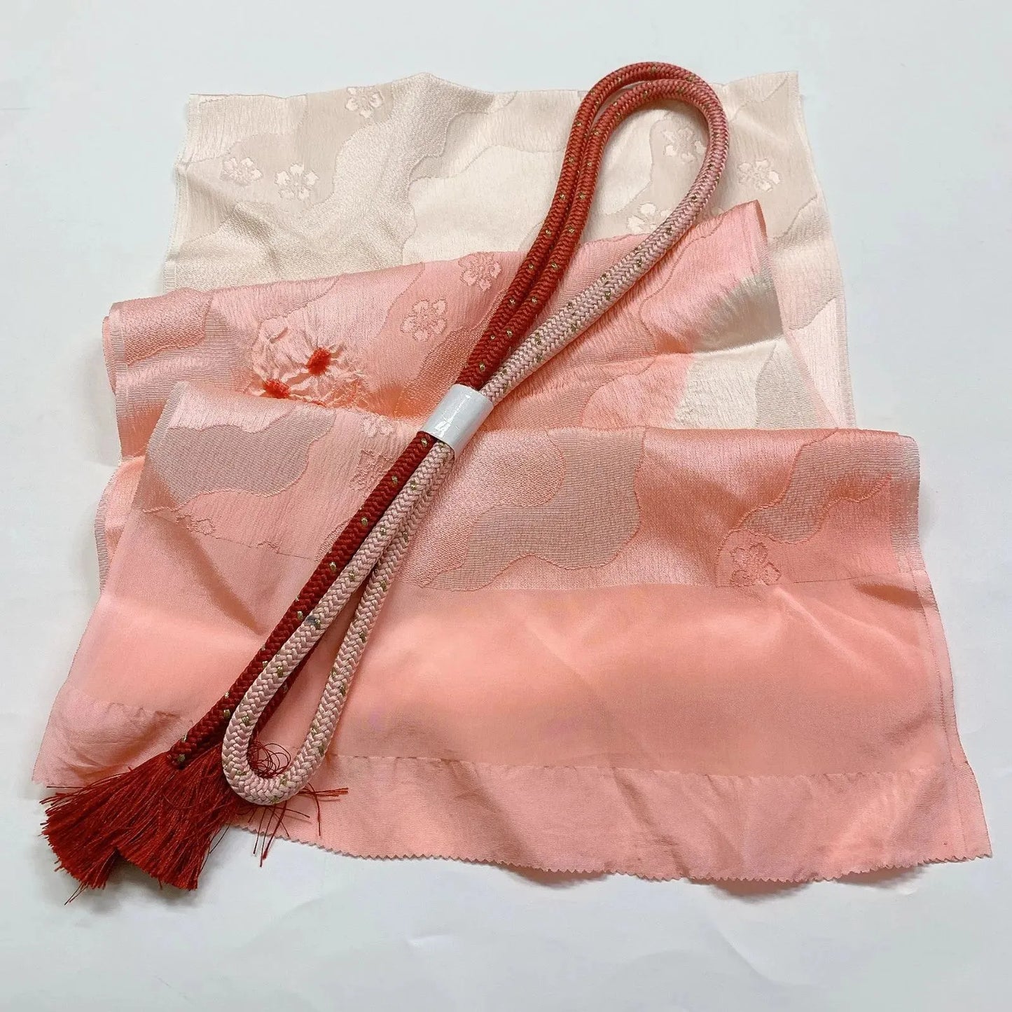 7418# Japanese Kimono Accessory Obiage and Obijime 2-piece Set Silk Shibori