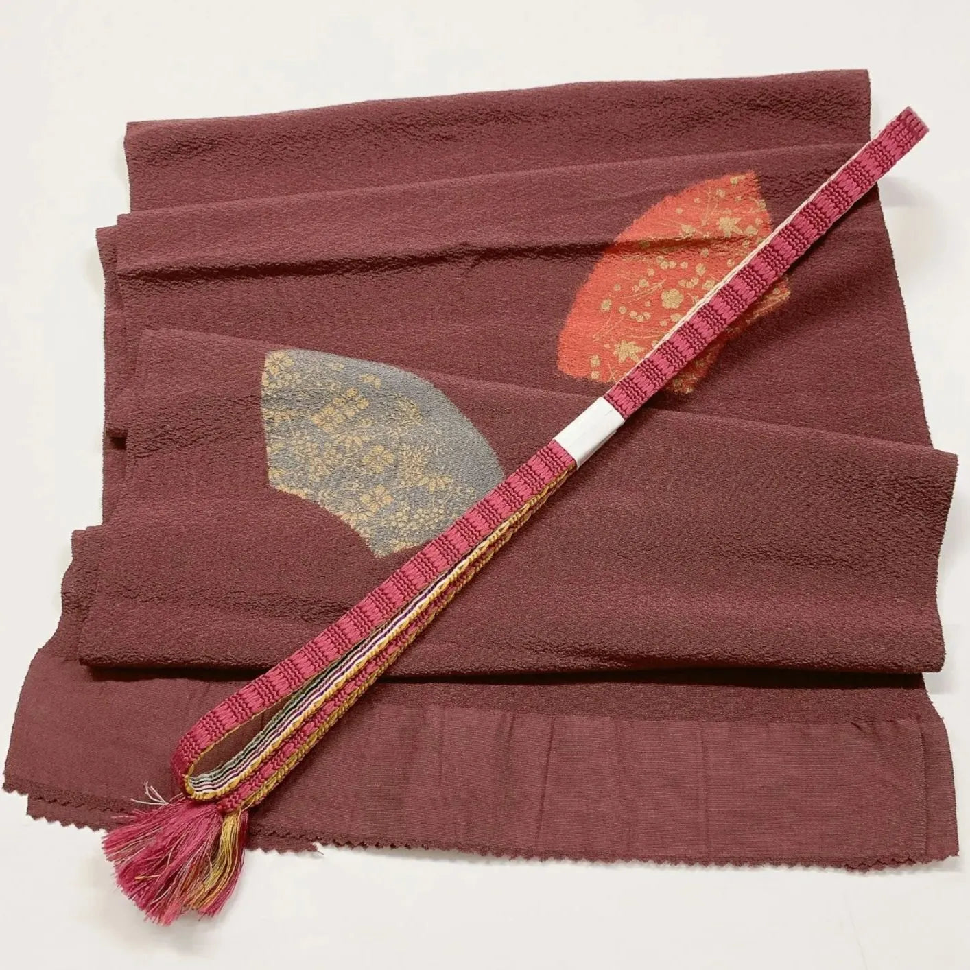 7443# Japanese Kimono Accessory Vintage Obiage and Obijime 2-piece Set Silk