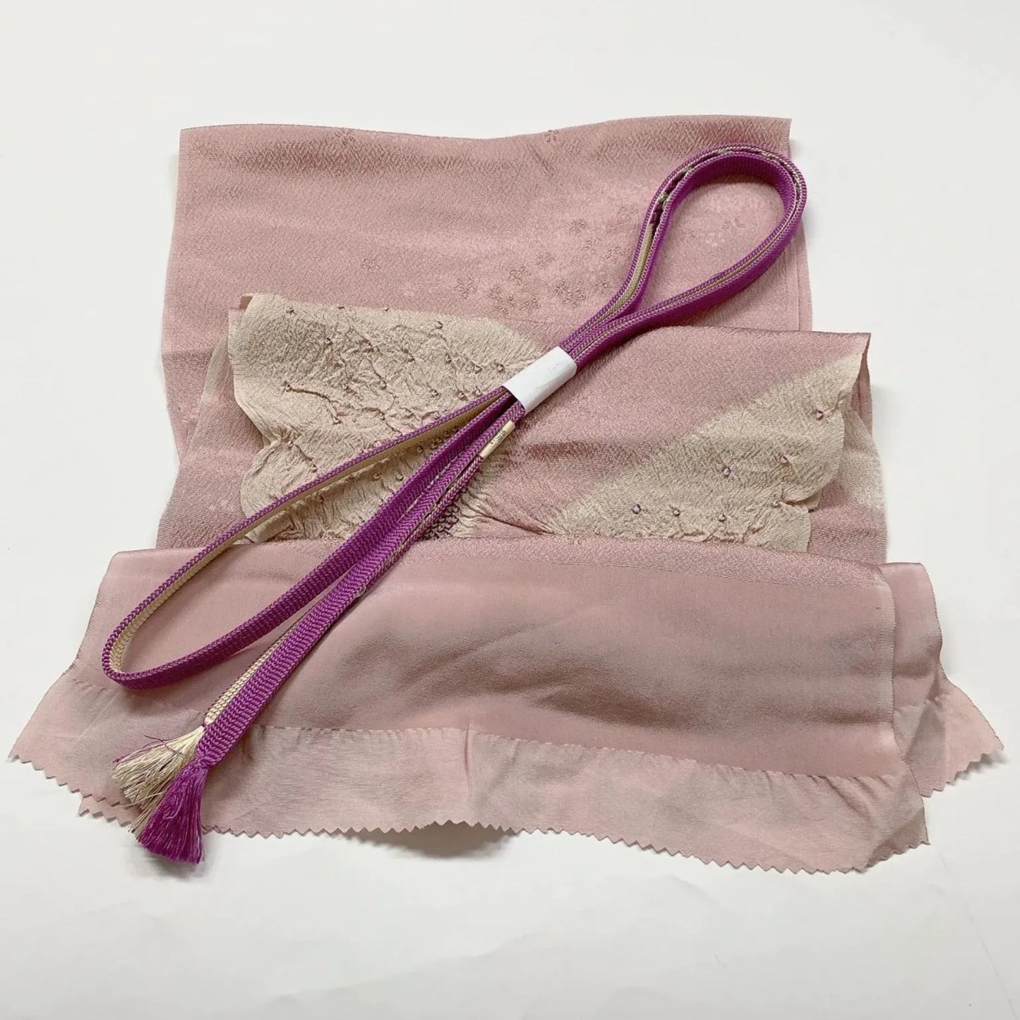 7466# Japanese Kimono Accessory Obiage and Obijime 2-piece Set Silk Shibori