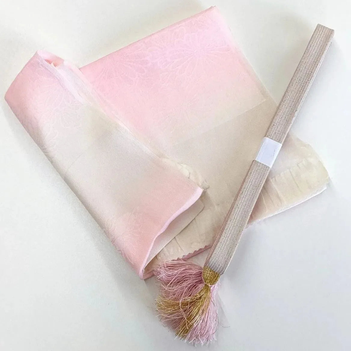 7556# Japanese Kimono Accessory Vintage Obiage and Obijime 2-piece Set Silk