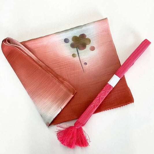 7559# Japanese Kimono Accessory Vintage Obiage and Obijime 2-piece Set Silk