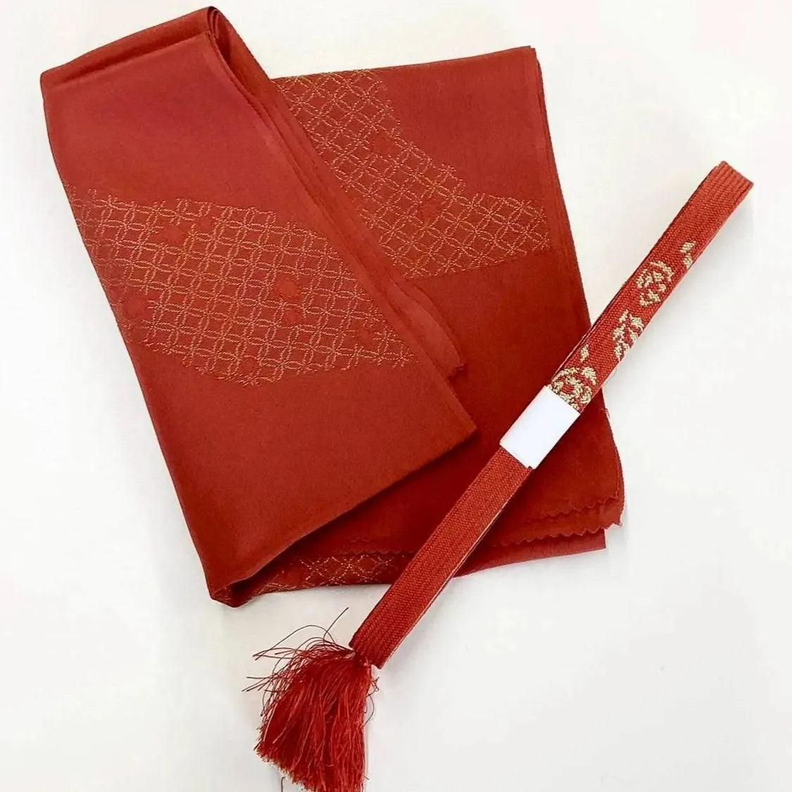 7583# Japanese Kimono Accessory Vintage Obiage and Obijime 2-piece Set Silk