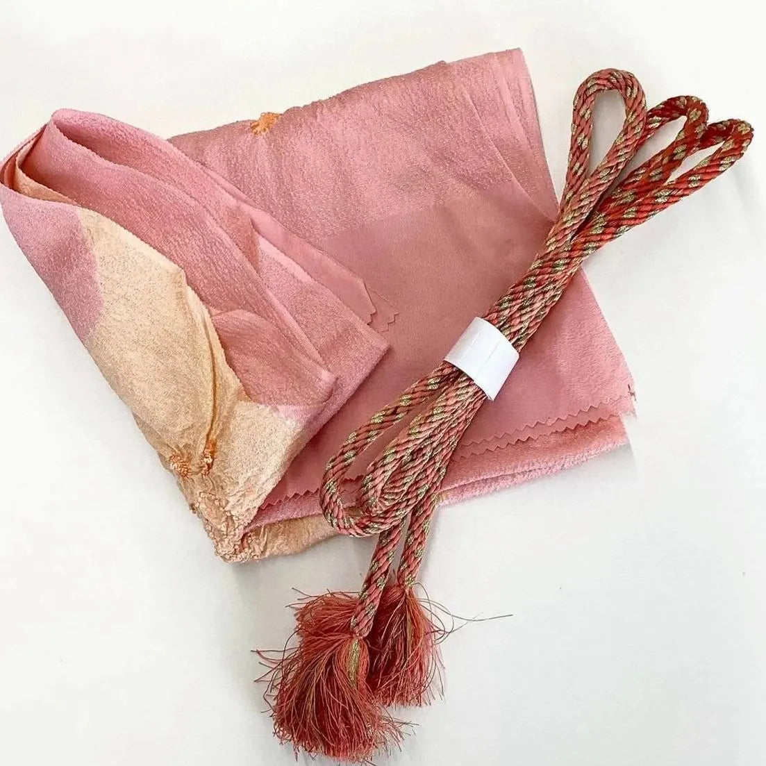 7592# Japanese Kimono Accessory Vintage Obiage and Obijime 2-piece Set Silk