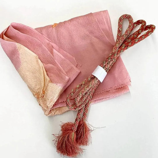 7592# Japanese Kimono Accessory Vintage Obiage and Obijime 2-piece Set Silk