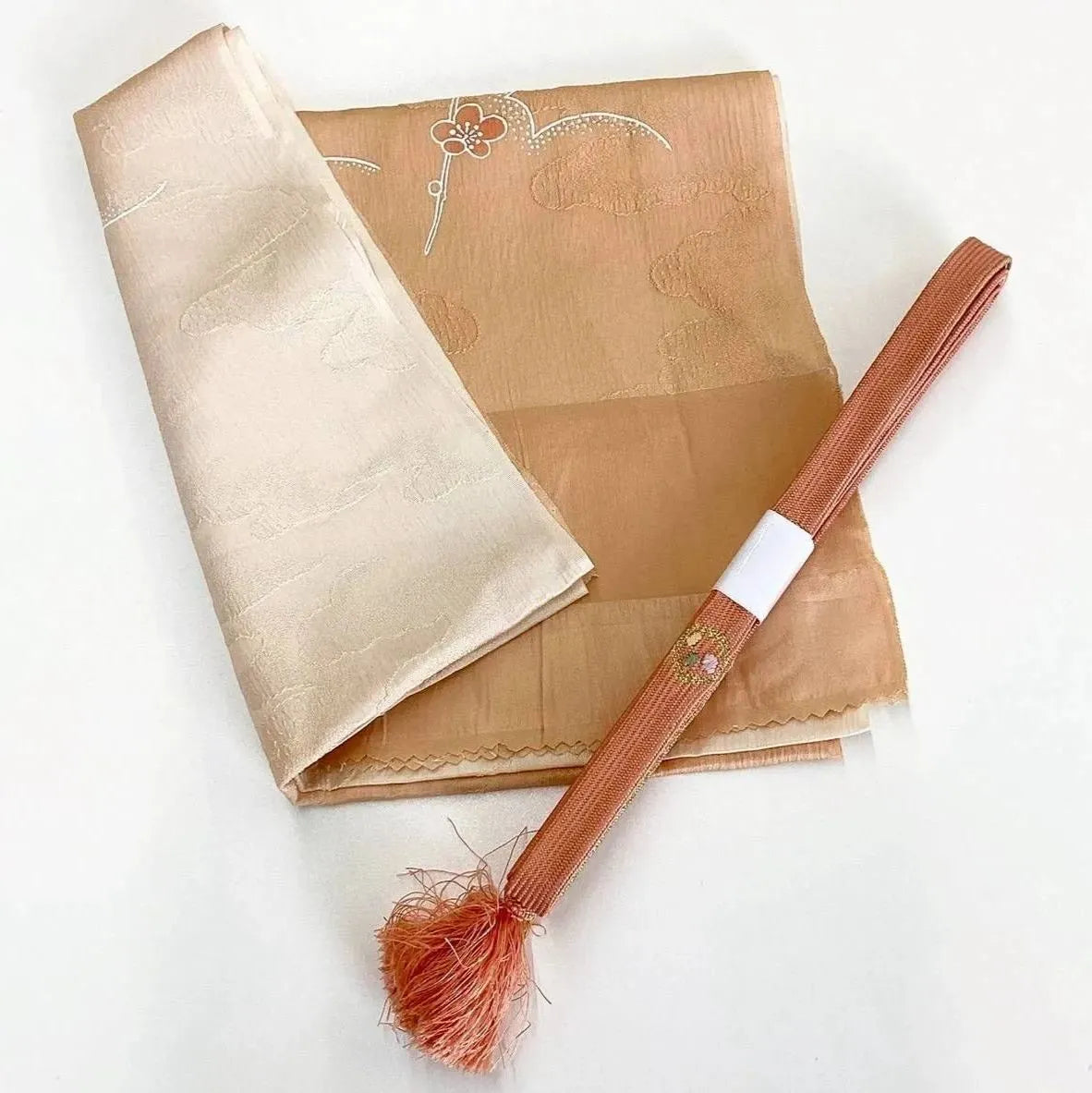 7593# Japanese Kimono Accessory Vintage Obiage and Obijime 2-piece Set Silk