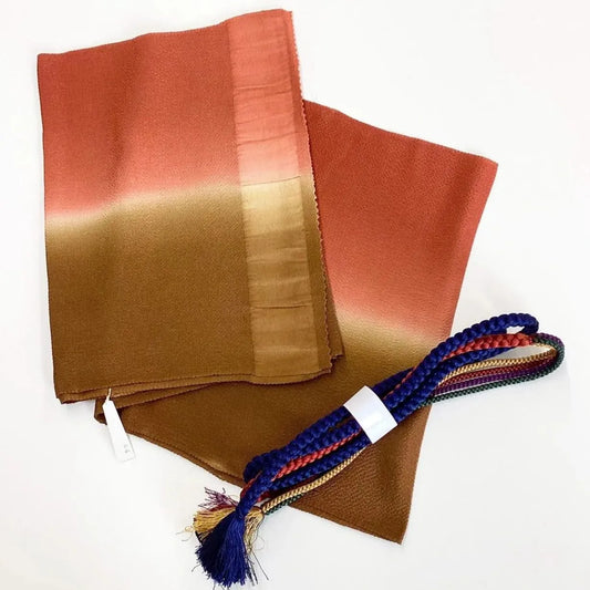 7637# Japanese Kimono Accessory Vintage Obiage and Obijime 2-piece Set Silk