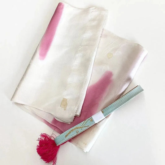 7641# Japanese Kimono Accessory Vintage Obiage and Obijime 2-piece Set Silk