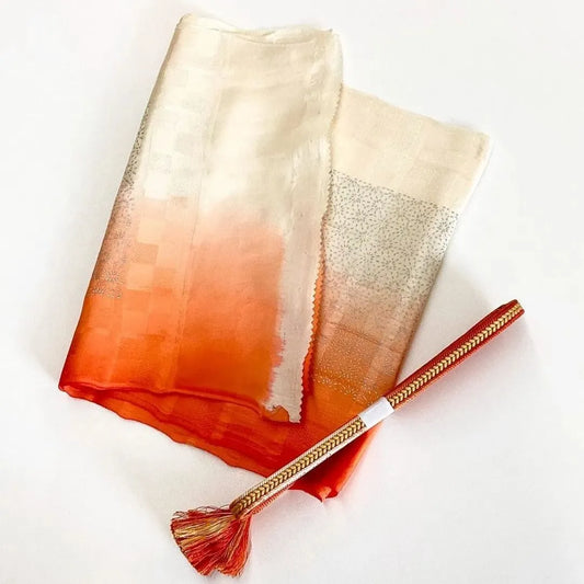 7643# Japanese Kimono Accessory Vintage Obiage and Obijime 2-piece Set Silk