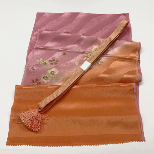 7650# Japanese Kimono Accessory Vintage Obiage and Obijime 2-piece Set Silk