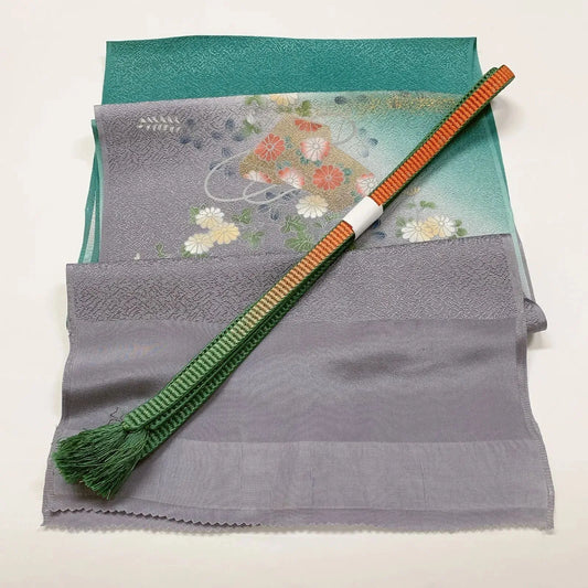 7658# Japanese Kimono Accessory Vintage Obiage and Obijime 2-piece Set Silk