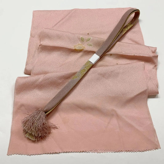 7668# Japanese Kimono Accessory Vintage Obiage and Obijime 2-piece Set Silk