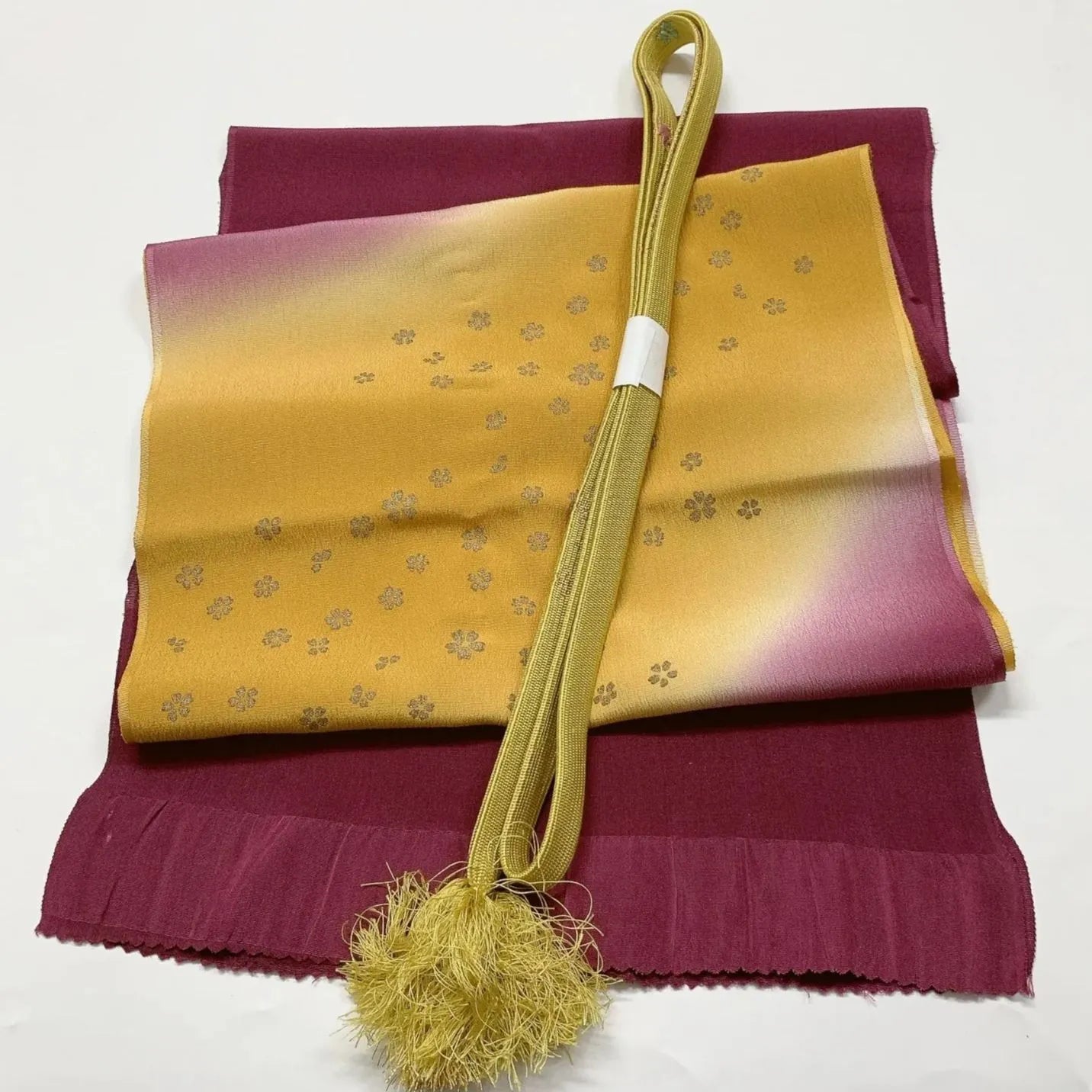 7678# Japanese Kimono Accessory Vintage Obiage and Obijime 2-piece Set Silk
