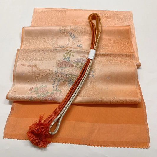 7701# Japanese Kimono Accessory Vintage Obiage and Obijime 2-piece Set Silk