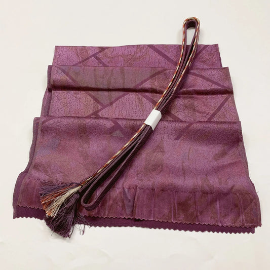 7704# Japanese Kimono Accessory Vintage Obiage and Obijime 2-piece Set Silk