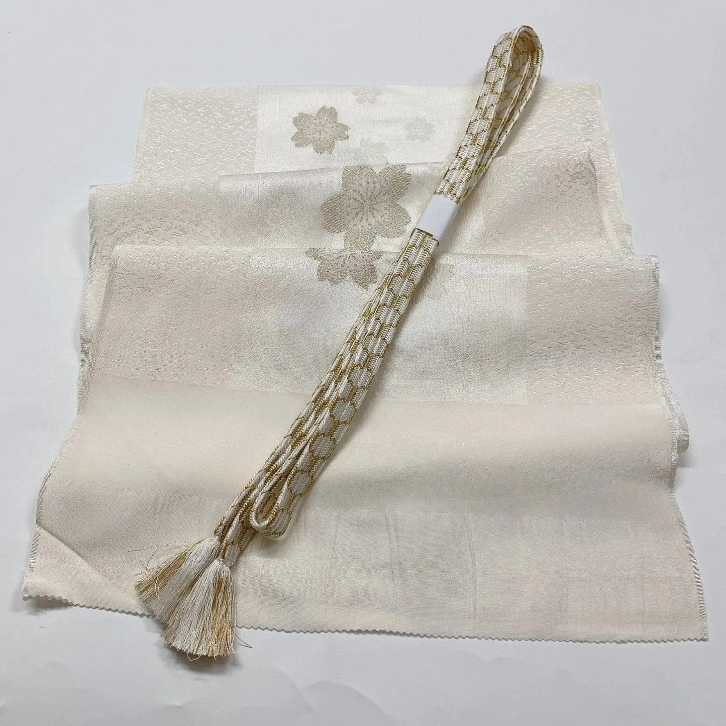 7696# Japanese Kimono Accessory Vintage Obiage and Obijime 2-piece Set Silk