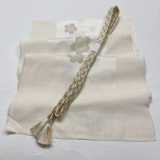 7696# Japanese Kimono Accessory Vintage Obiage and Obijime 2-piece Set Silk