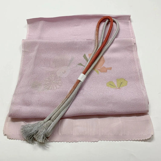 7716# Japanese Kimono Accessory Vintage Obiage and Obijime 2-piece Set Silk