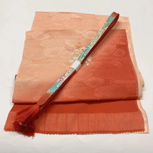 7727# Japanese Kimono Accessory Vintage Obiage and Obijime 2-piece Set Silk