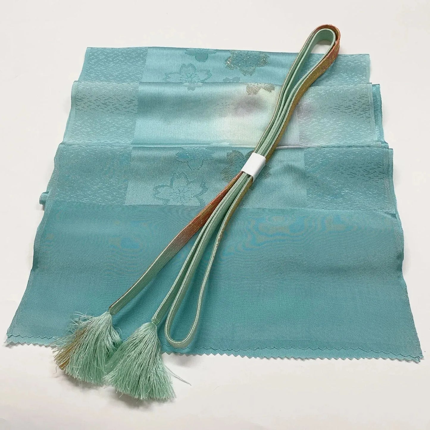 7741# Japanese Kimono Accessory Vintage Obiage and Obijime 2-piece Set Silk