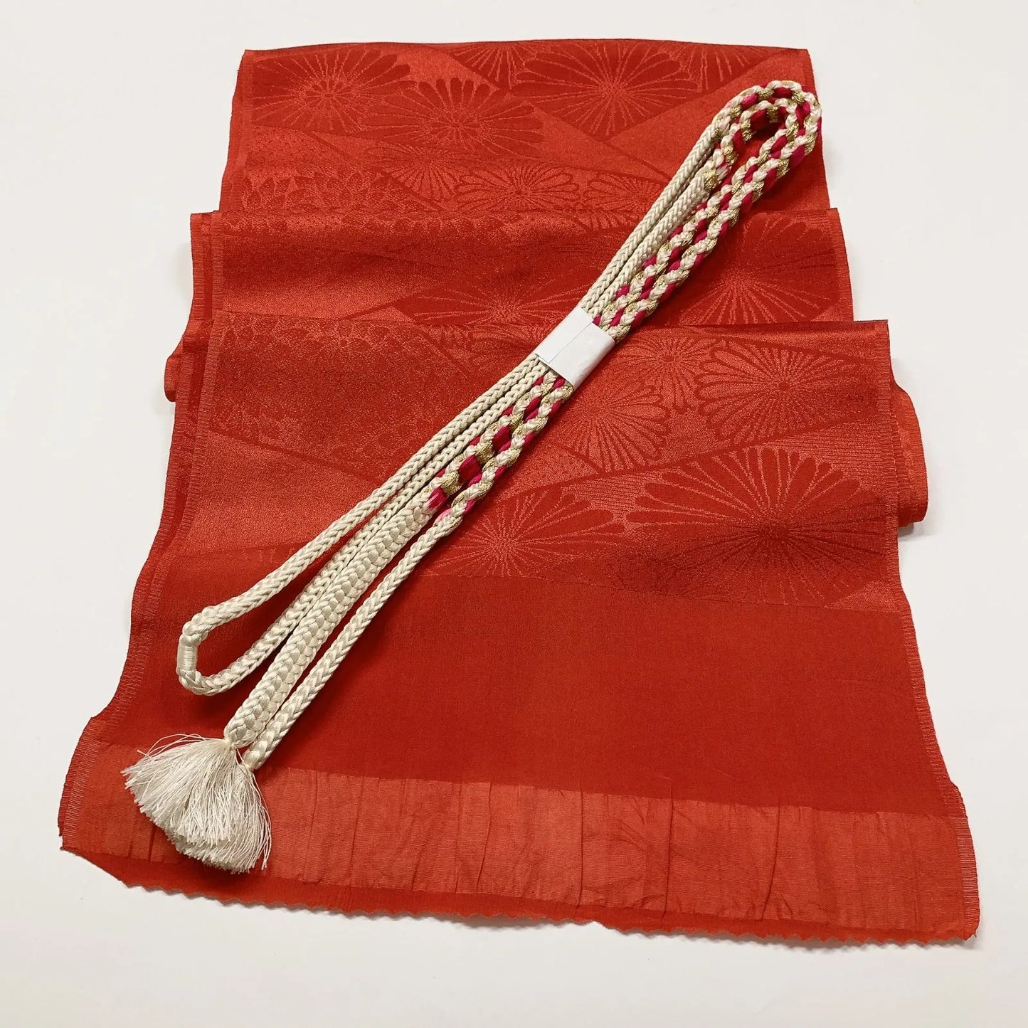 7776# Japanese Kimono Accessory Vintage Obiage and Obijime 2-piece Set Silk