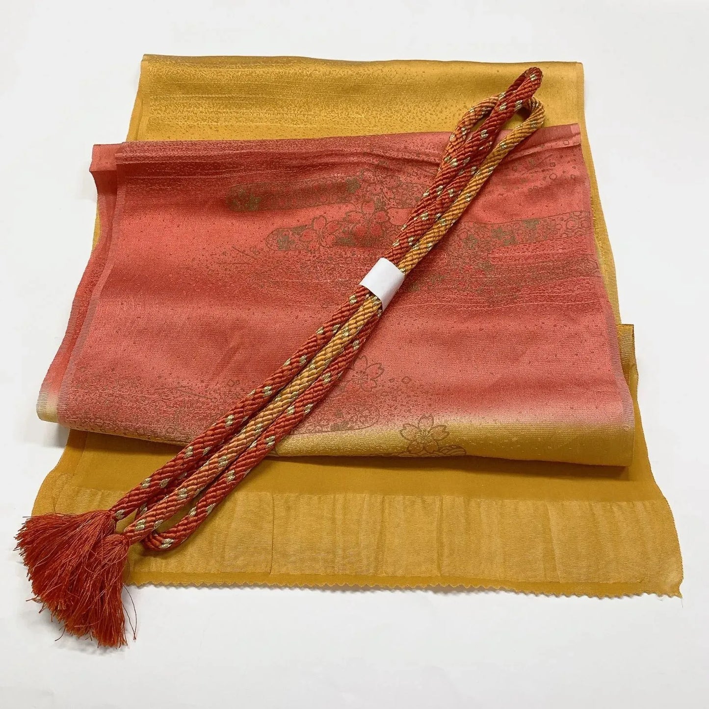 7761# Japanese Kimono Accessory Vintage Obiage and Obijime 2-piece Set Silk