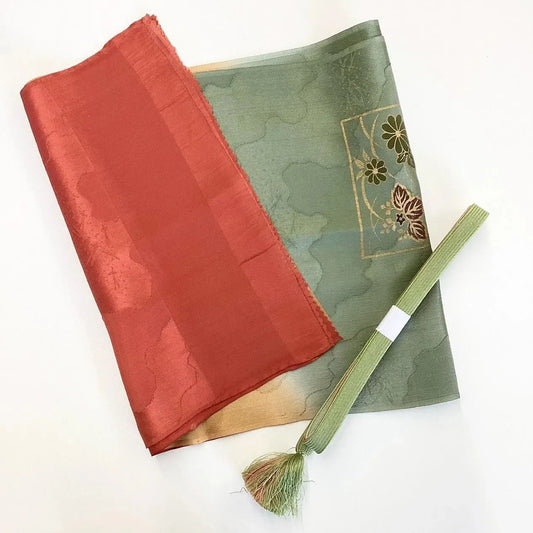7916# Japanese Kimono Accessory Vintage Obiage and Obijime 2-piece Set Silk