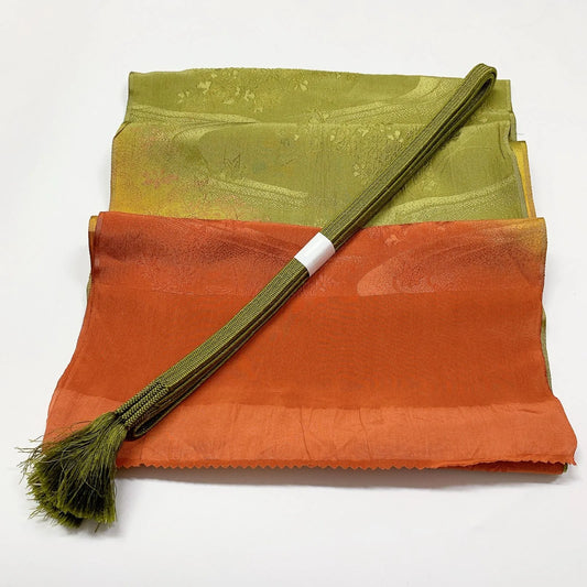 7940# Japanese Kimono Accessory Vintage Obiage and Obijime 2-piece Set Silk