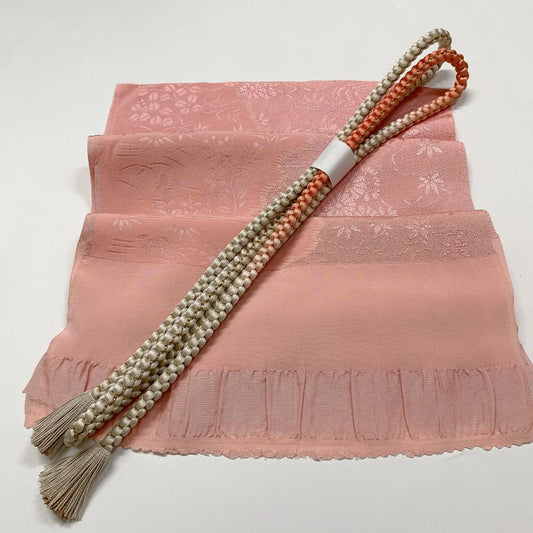 7957# Japanese Kimono Accessory Vintage Obiage and Obijime 2-piece Set Silk