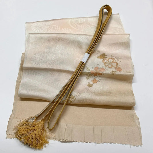 7961# Japanese Kimono Accessory Vintage Obiage and Obijime 2-piece Set Silk