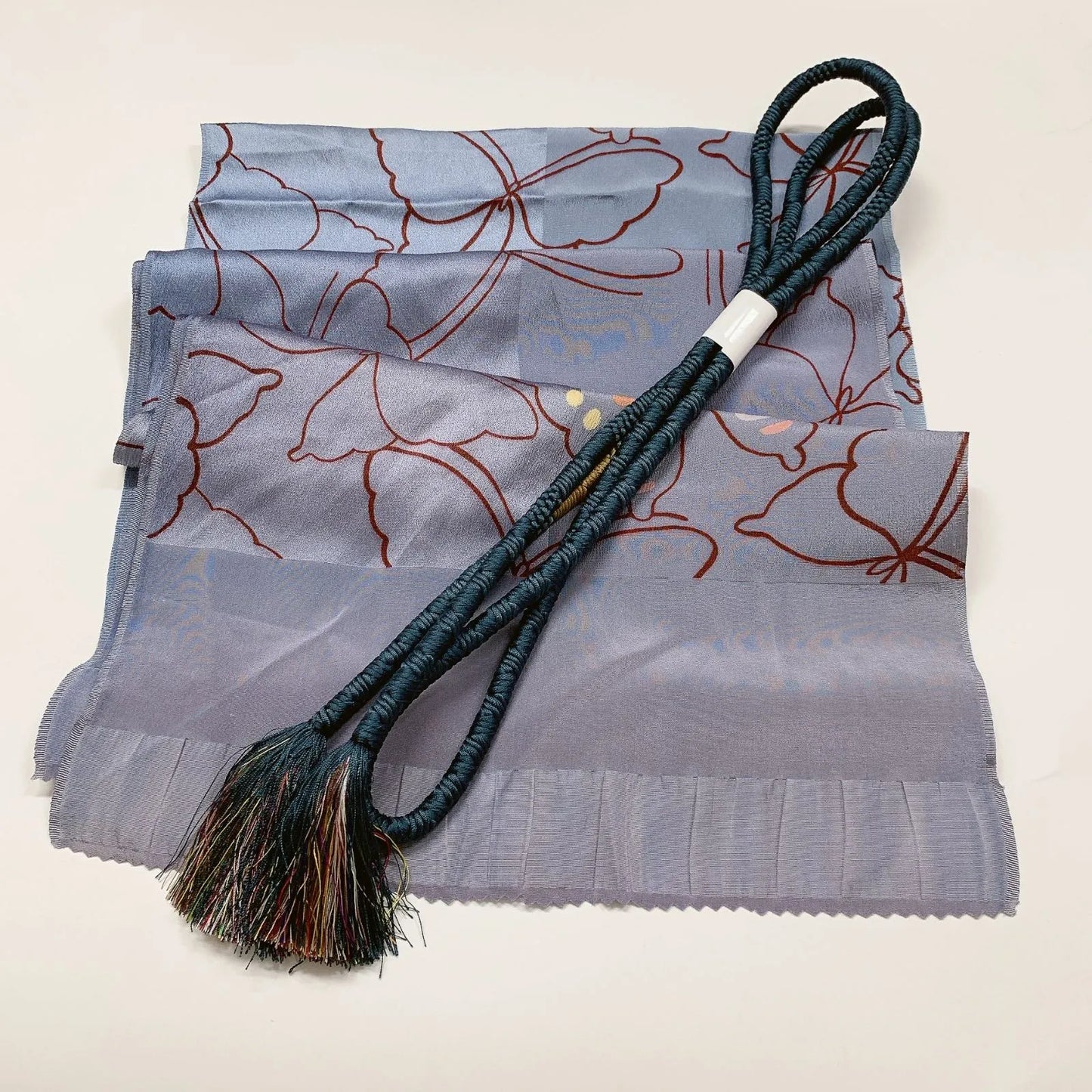 7968# Japanese Kimono Accessory Vintage Obiage and Obijime 2-piece Set Silk
