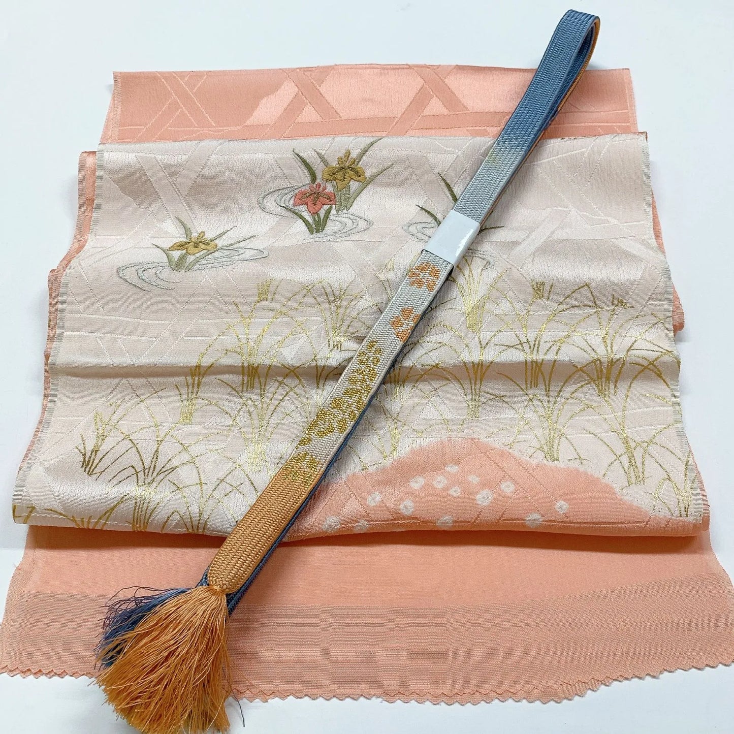7982# Japanese Kimono Accessory Vintage Obiage and Obijime 2-piece Set Silk