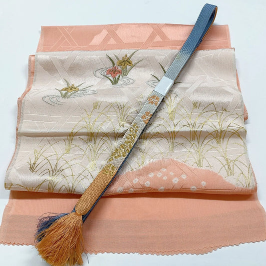 7982# Japanese Kimono Accessory Vintage Obiage and Obijime 2-piece Set Silk