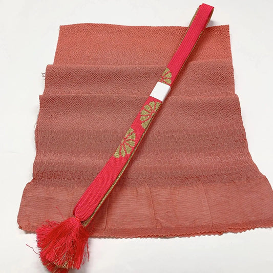7972# Japanese Kimono Accessory Vintage Obiage and Obijime 2-piece Set Silk