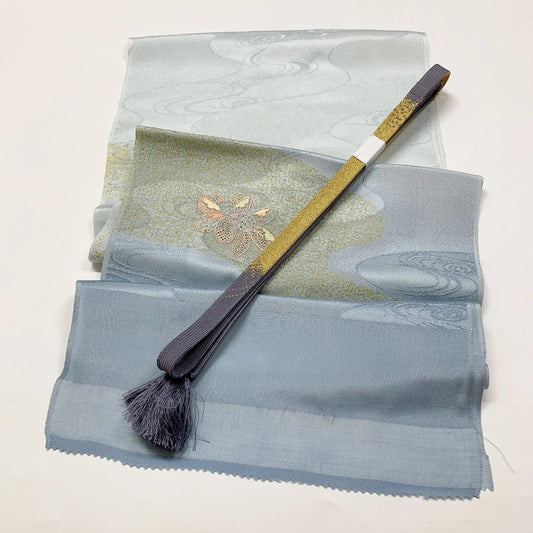 8019# Japanese Kimono Accessory Vintage Obiage and Obijime 2-piece Set Silk