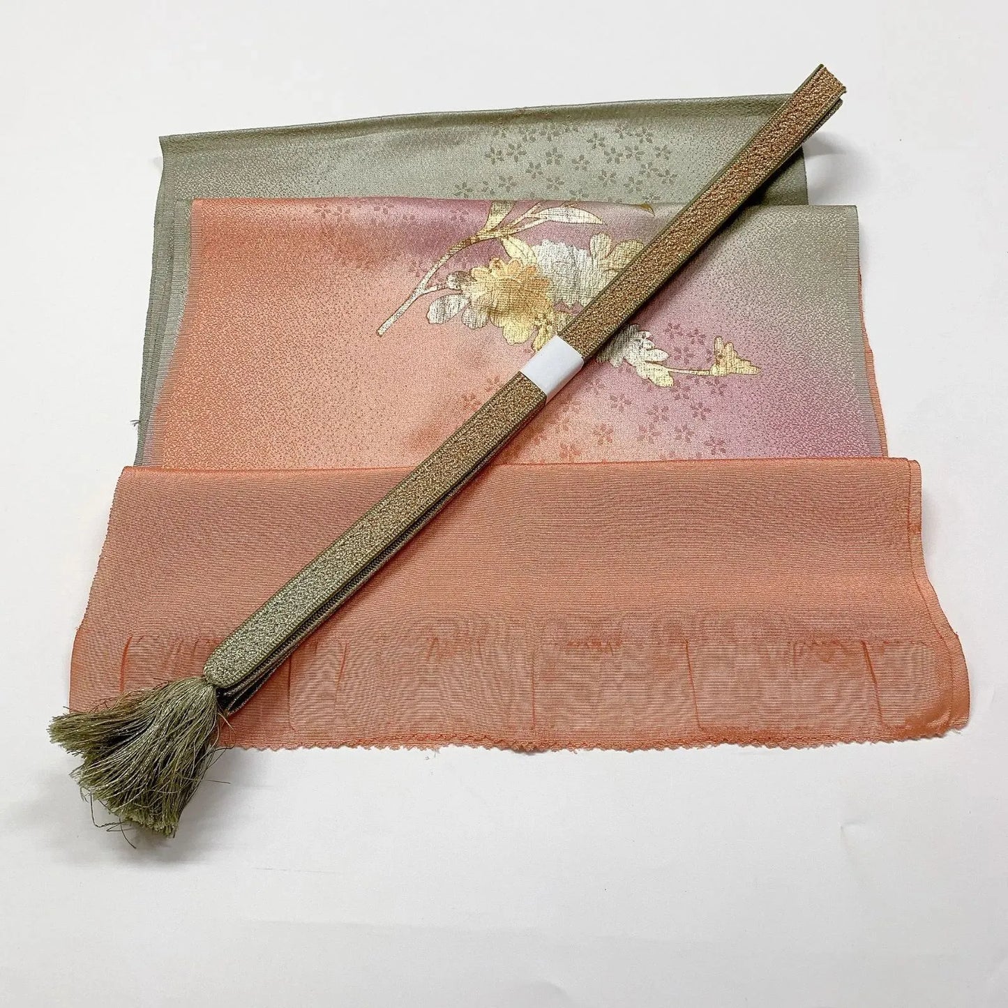 8025# Japanese Kimono Accessory Vintage Obiage and Obijime 2-piece Set Silk