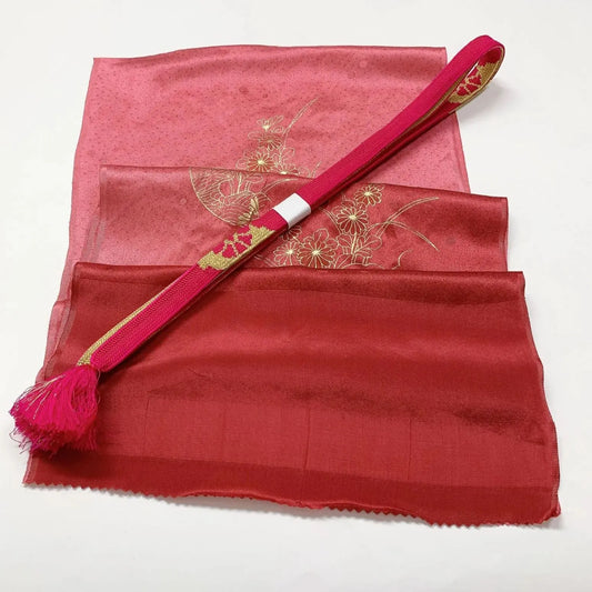 8033# Japanese Kimono Accessory Vintage Obiage and Obijime 2-piece Set Silk