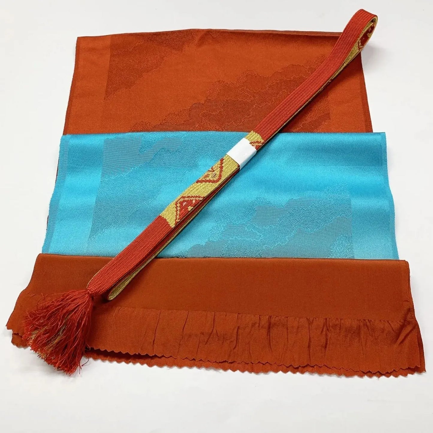 8038# Japanese Kimono Accessory Vintage Obiage and Obijime 2-piece Set Silk