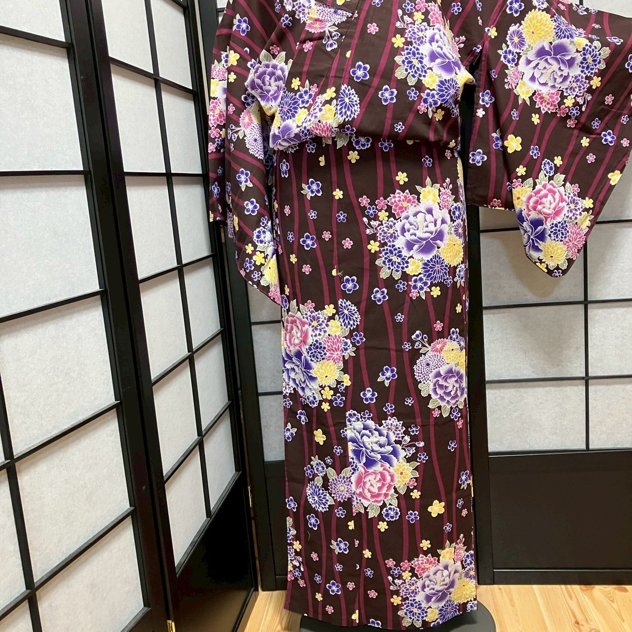 ［9137］浴衣 美品 花束立湧文様 ゆかた レディース 綿 リメイク