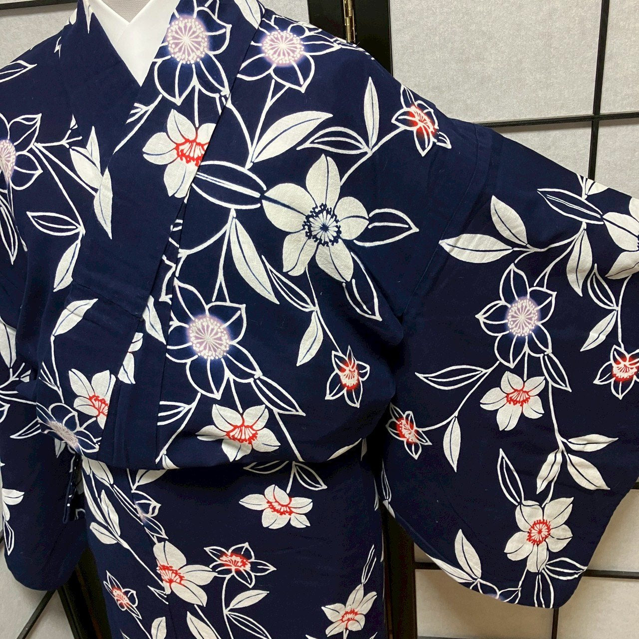 ［9494］浴衣 枝花文様 ゆかた レディース 綿 リメイク