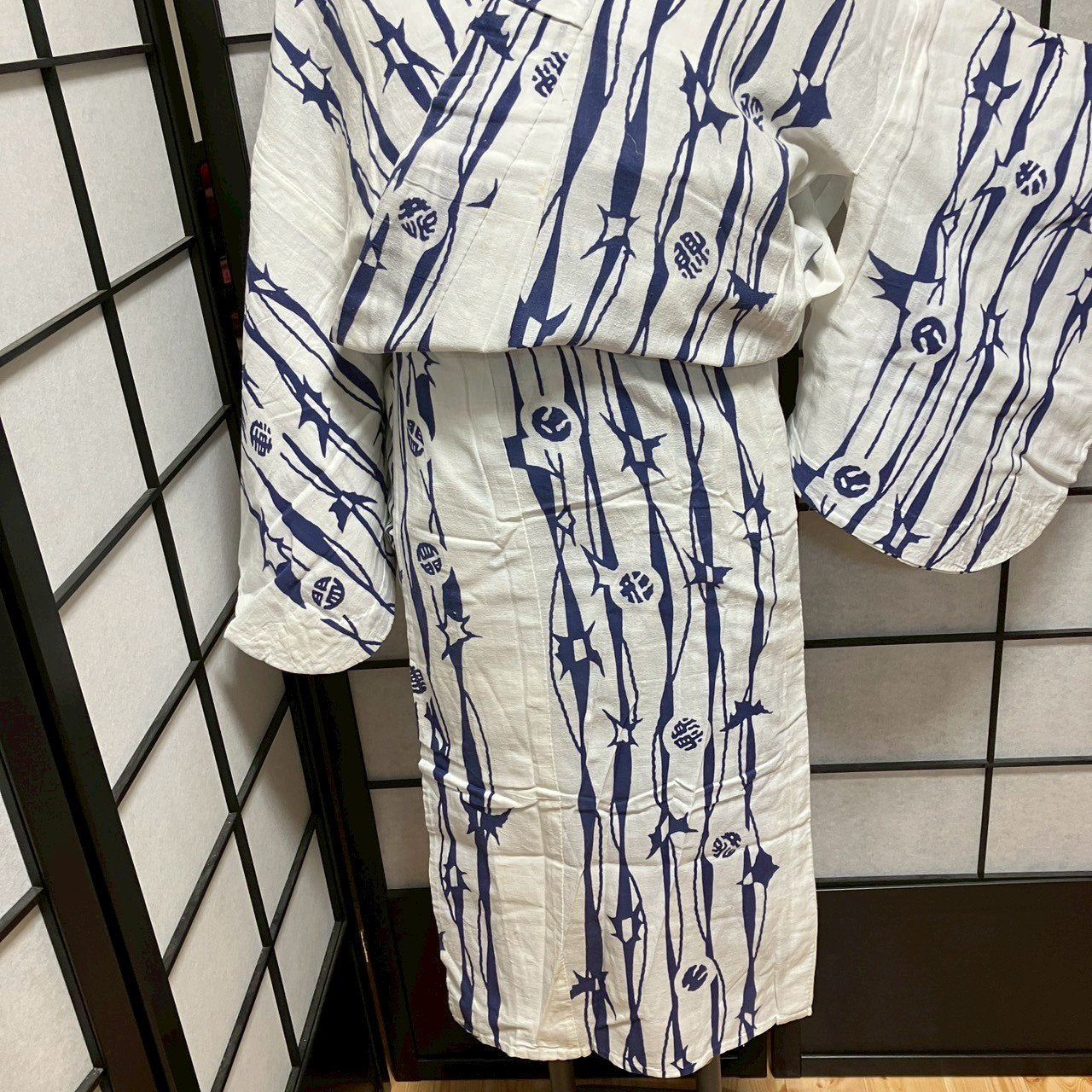 ［9125］浴衣 樹木文様 ゆかた レディース 綿 リメイク 白