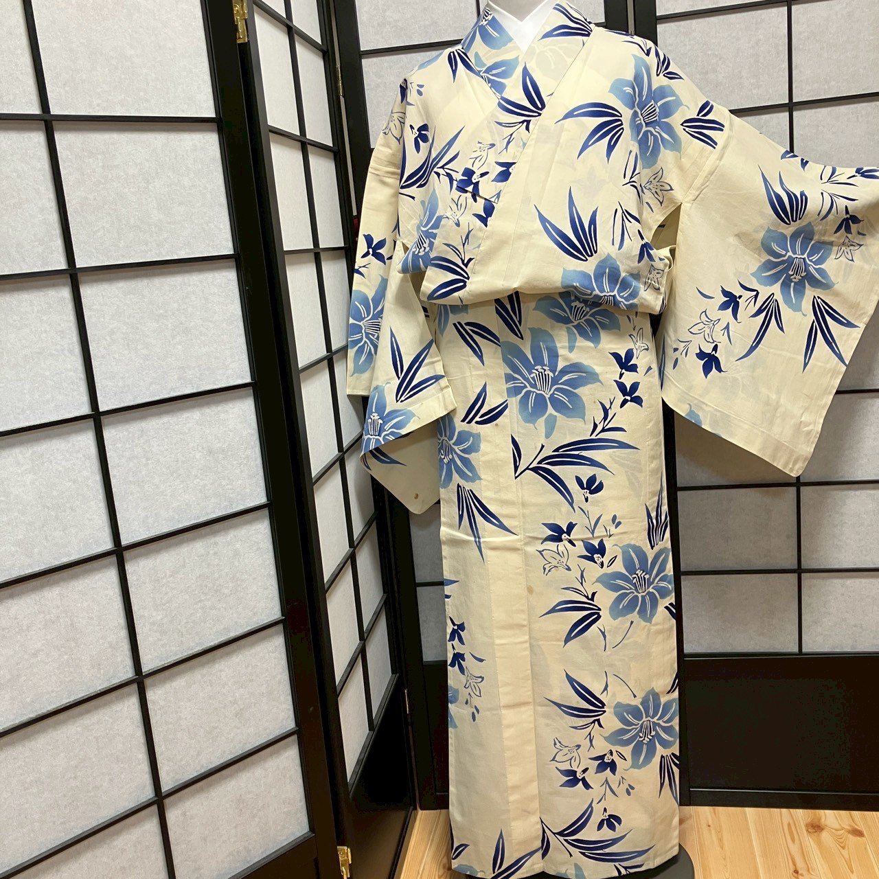 ［9061］浴衣 草花文様 綿 ゆかた レディース リメイク