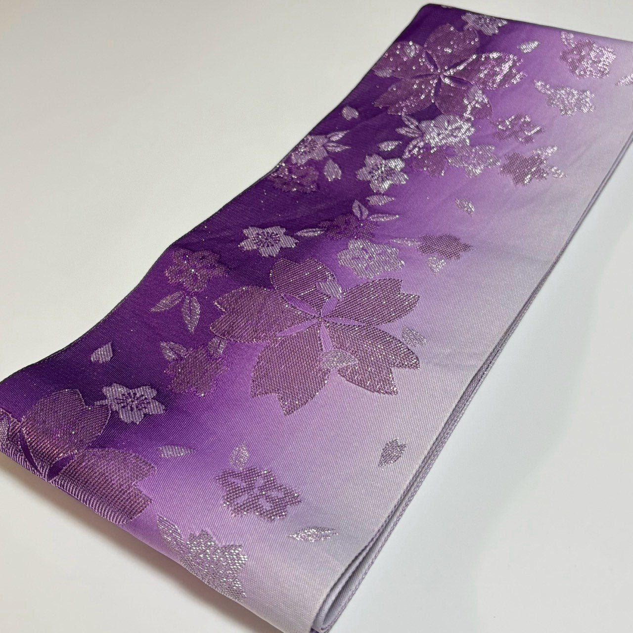 ［9537］半幅帯 舞花文様 ぼかし 銀糸 逸品 半巾帯 浴衣 着物 レディース 袴