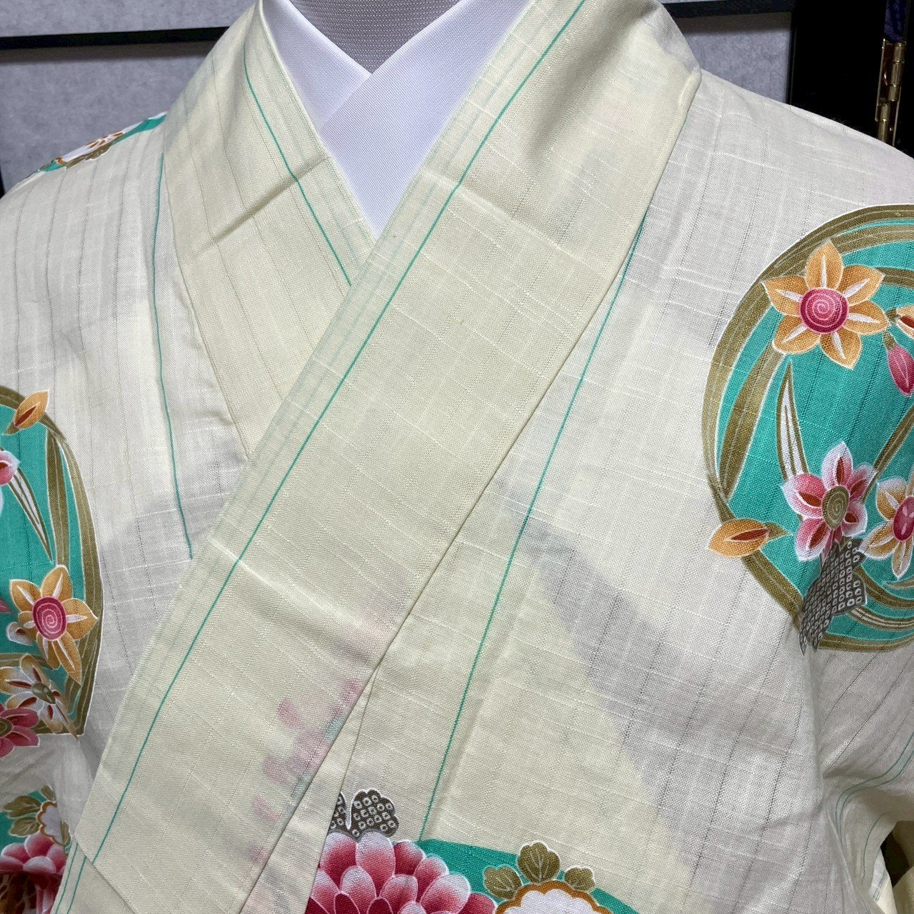 ［9145］浴衣 未使用 花丸文様 ゆかた レディース リメイク 綿