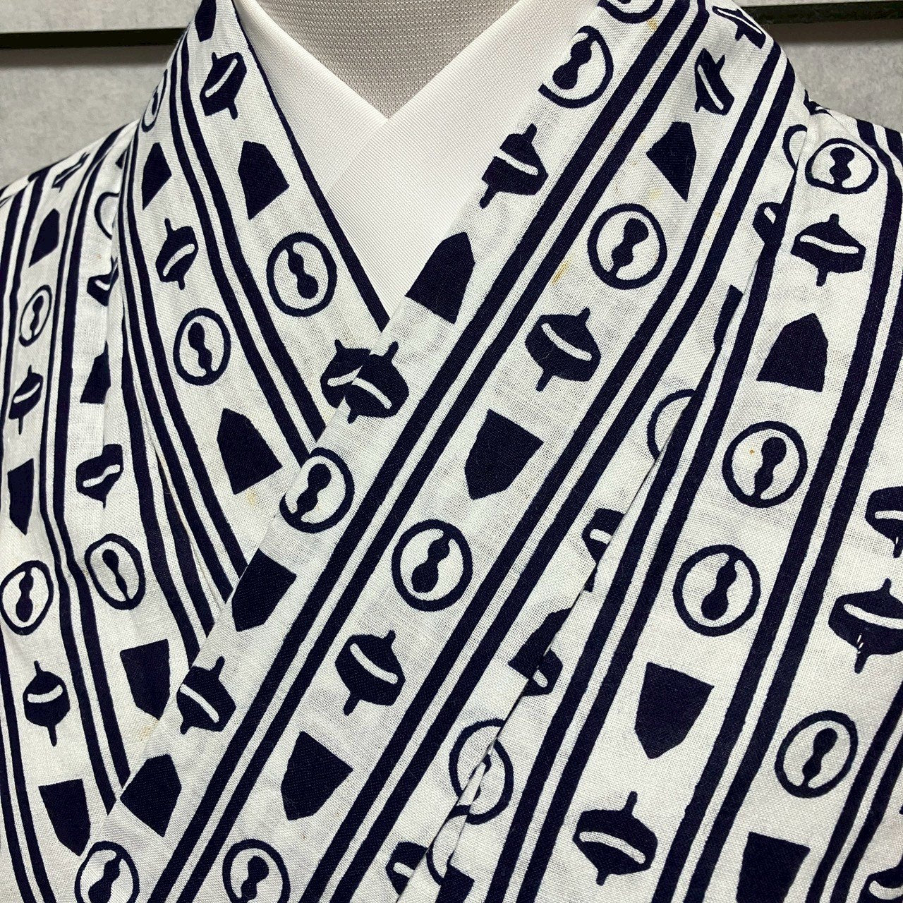 ［9481］浴衣 縞帳古典文様 ゆかた レディース リメイク 綿