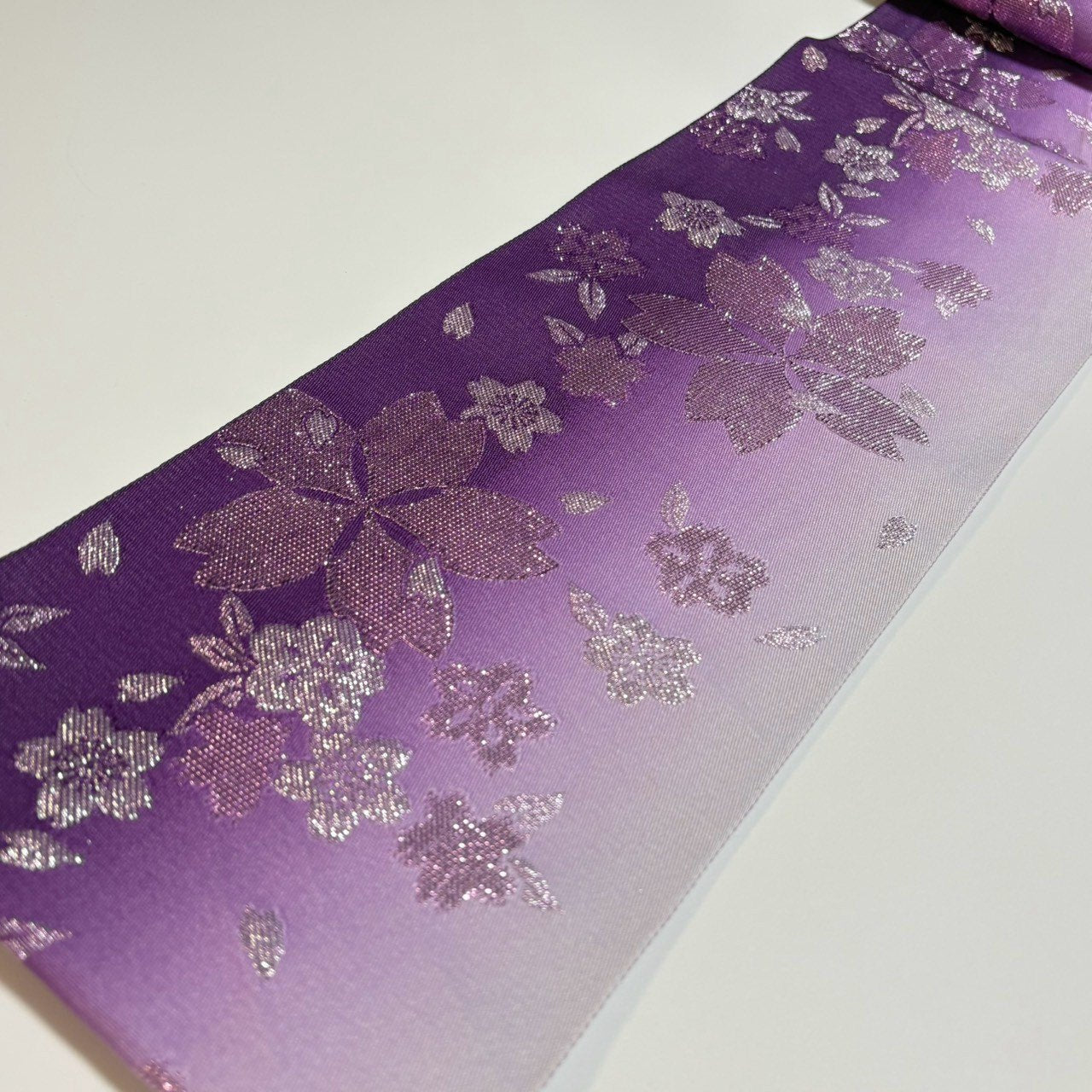 ［9537］半幅帯 舞花文様 ぼかし 銀糸 逸品 半巾帯 浴衣 着物 レディース 袴