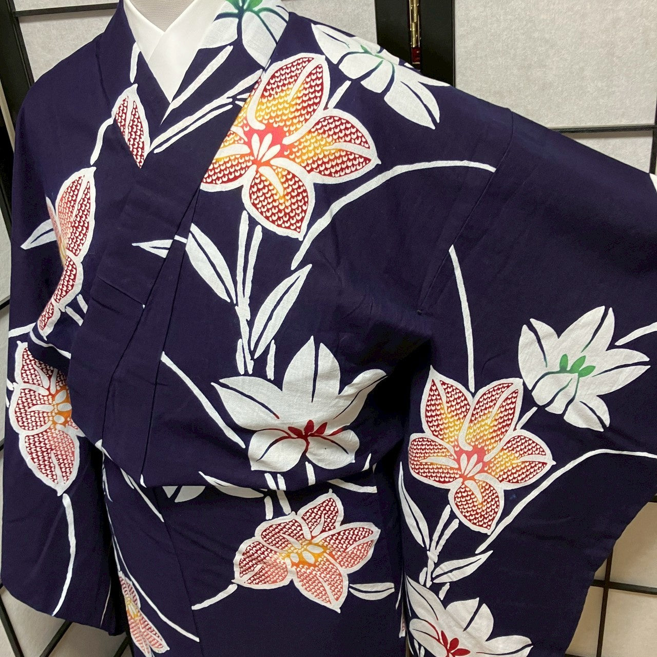 ［9483］浴衣 草花文様 ゆかた レディース リメイク 綿