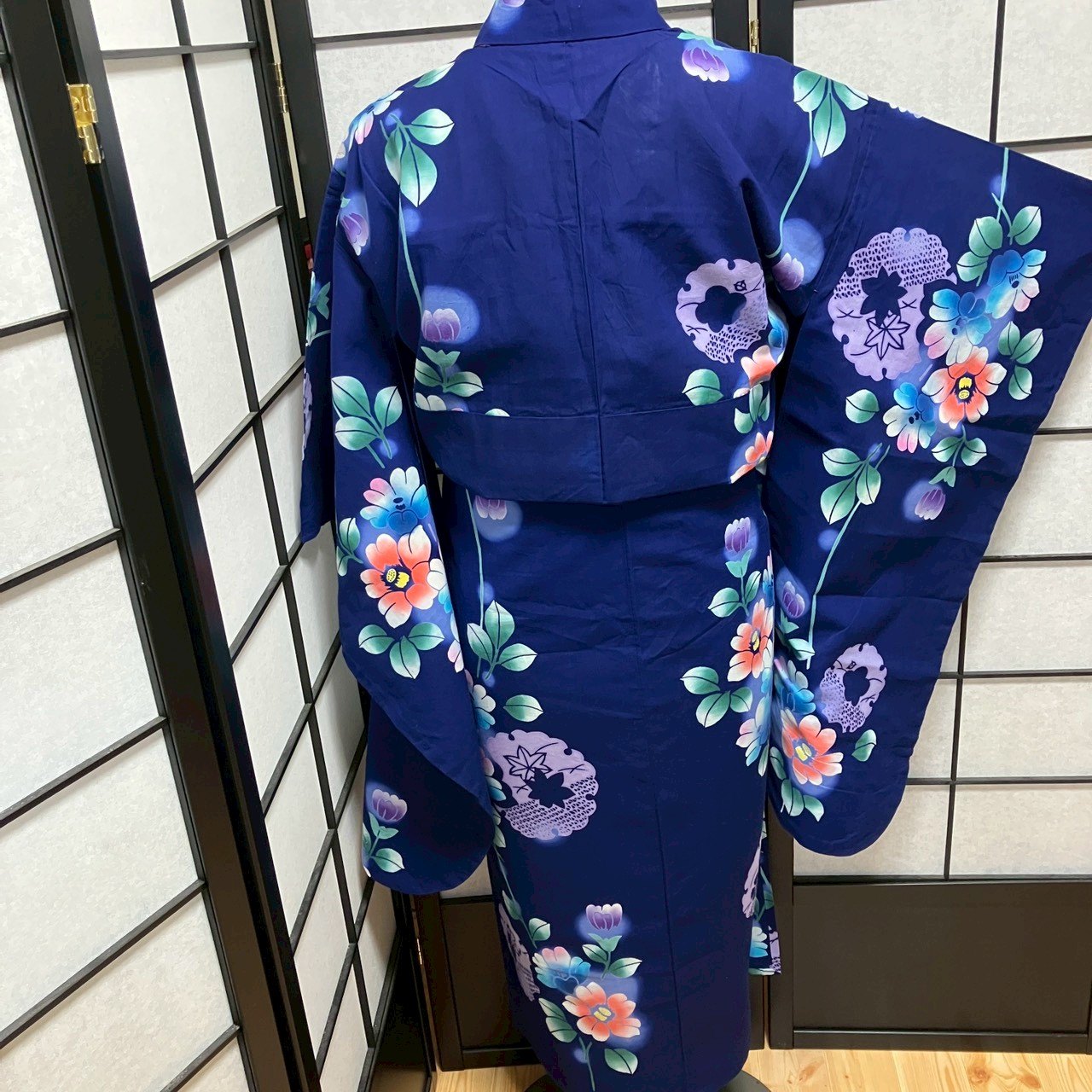 ［9099］浴衣 草花雪輪文様 ぼかし 綿 レディース ゆかた リメイク