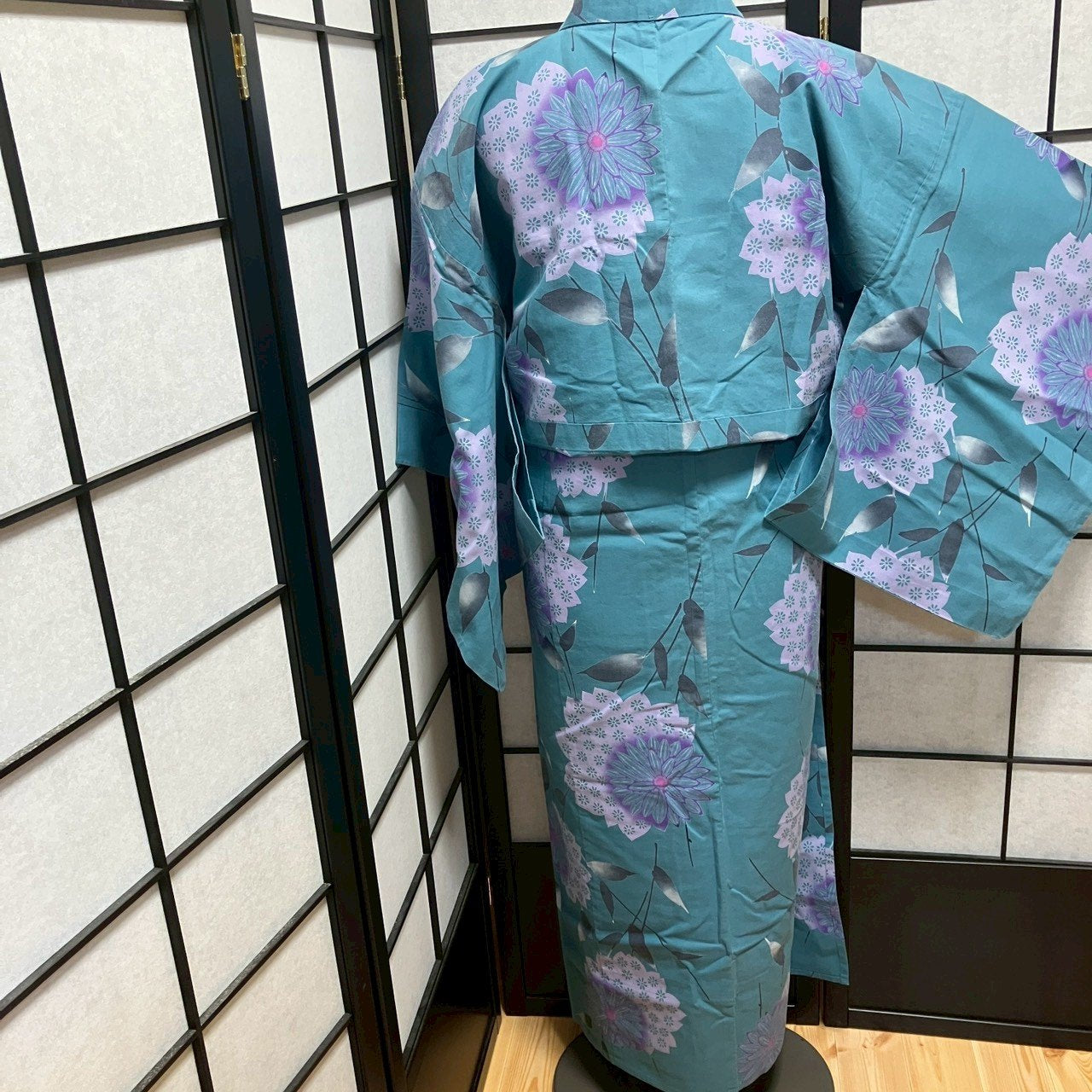 ［9129］浴衣 美品 枝花文様 ゆかた レディース 綿 リメイク