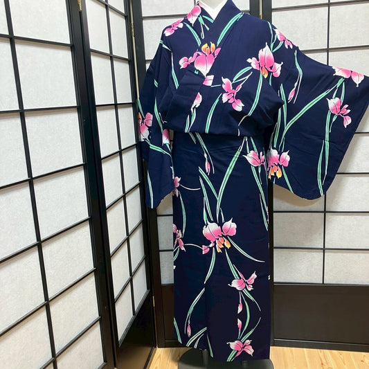 9463# Japanese Yukata Womens Vintage Fabric Cotton Robe Kimono Traditional
