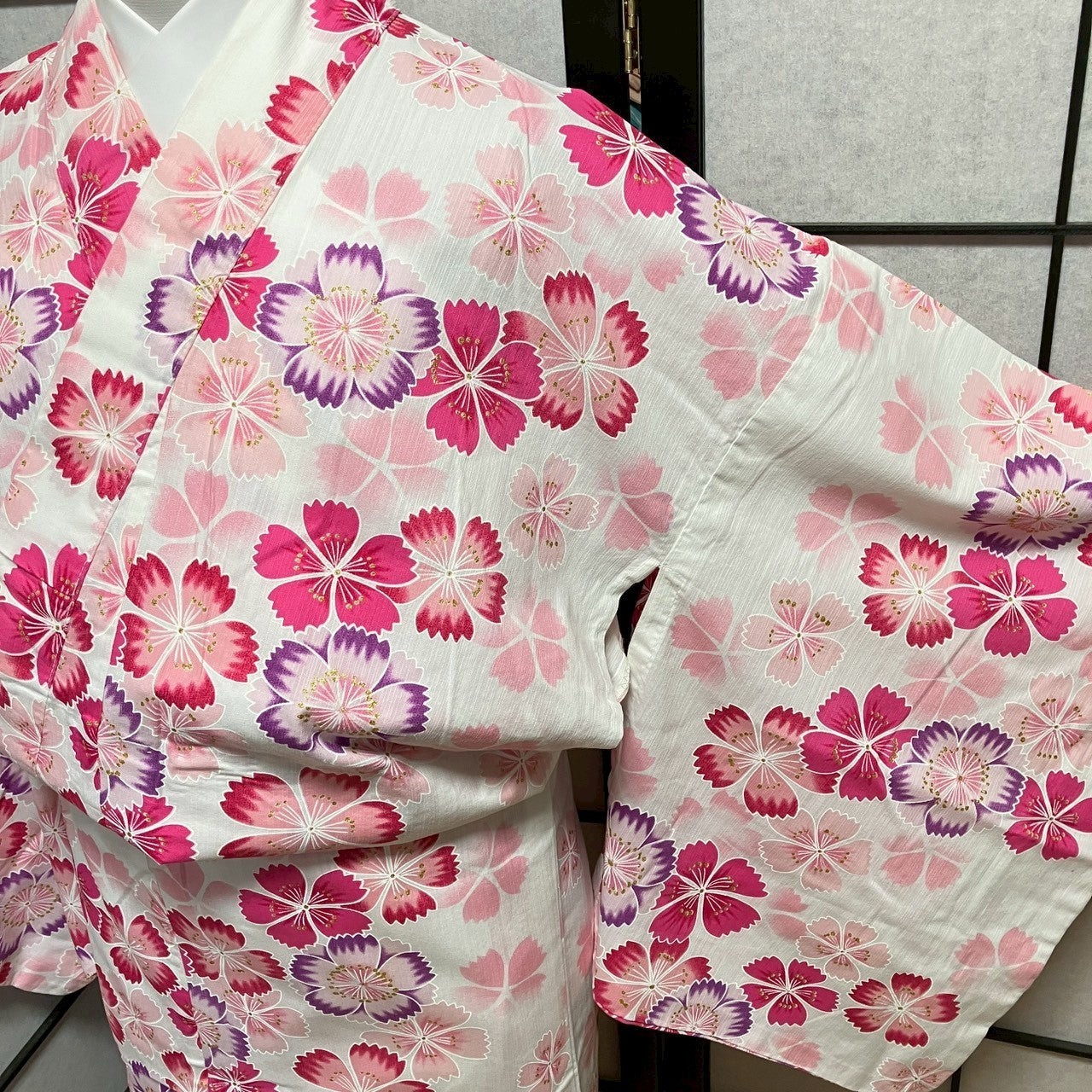 ［9118］浴衣 草花文様 金彩 綿 リメイク レディース ゆかた